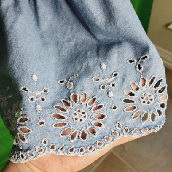 Old Navy Light blue Floral Eyelet Embroidered Trim Stretch Fit and Flare Dress - Picture 6 of 14